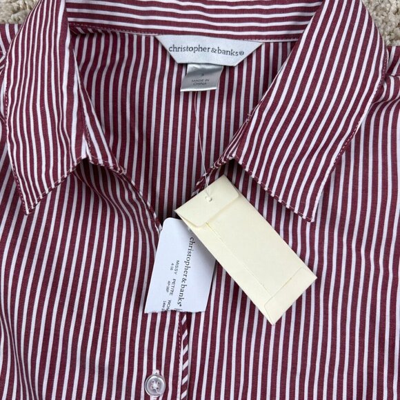 Christopher Banks Small Long Sleeve Button Up Shirt Women's Red Striped White - Picture 3 of 8